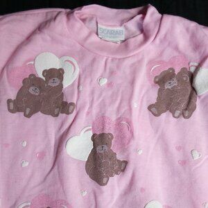 Vintage Scarab Teddy Bears Hearts Puff Print Crewneck Sweatshirt